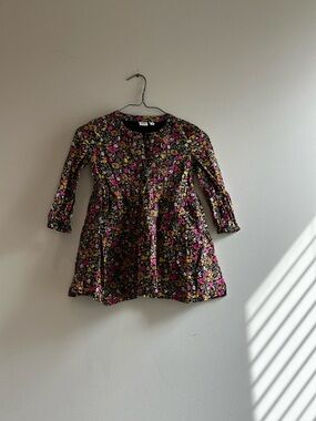 GAP Girls Floral Dress in Black with Yellow, Pink Accents